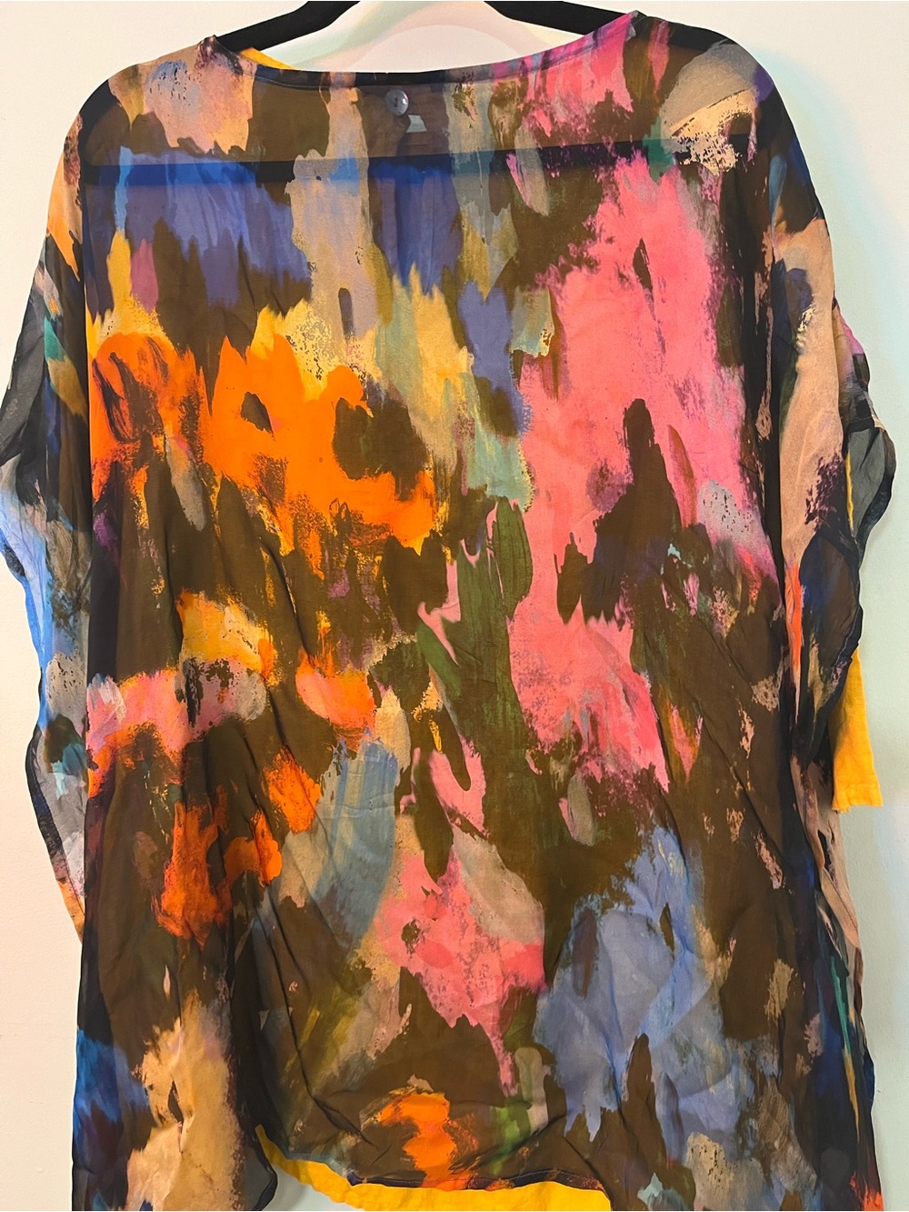 Bryn Walker Silk Multicolor Abstract Layered Tunic with Yellow Underlayer - Picture 4 of 12